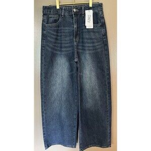 Dazy Super Baggy Jeans Women Size Large Blue Wide Leg Grunge Skater Rave New